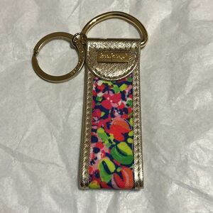 Lilly Pulitzer Wild Confetti Key fob ring metallic gold trim NWOT